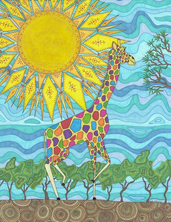 Giraffe Poster featuring the drawing African Rainbow by Pamela Schiermeyer