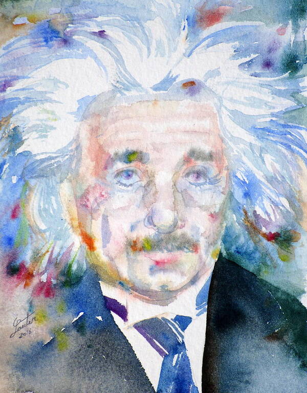 Albert Einstein Poster featuring the painting ALBERT EINSTEIN - watercolor portrait.8 by Fabrizio Cassetta