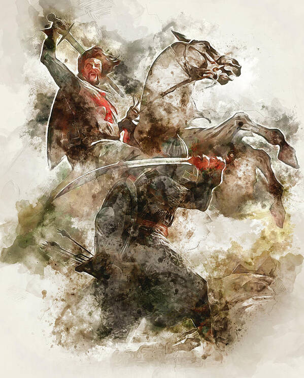 Ancient Templar Poster featuring the painting Ancient Templar Knight - Watercolor 10 by AM FineArtPrints
