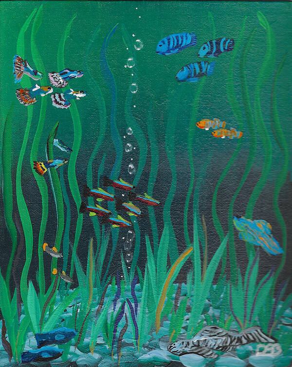 Fish Poster featuring the painting School tank Tag by David Bigelow