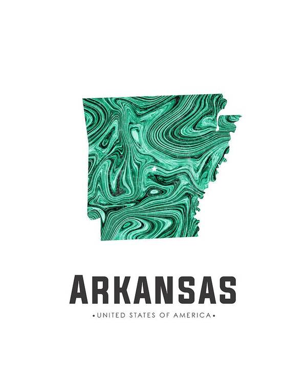 Arkansas Poster featuring the mixed media Arkansas Map Art Abstract in Green by Studio Grafiikka