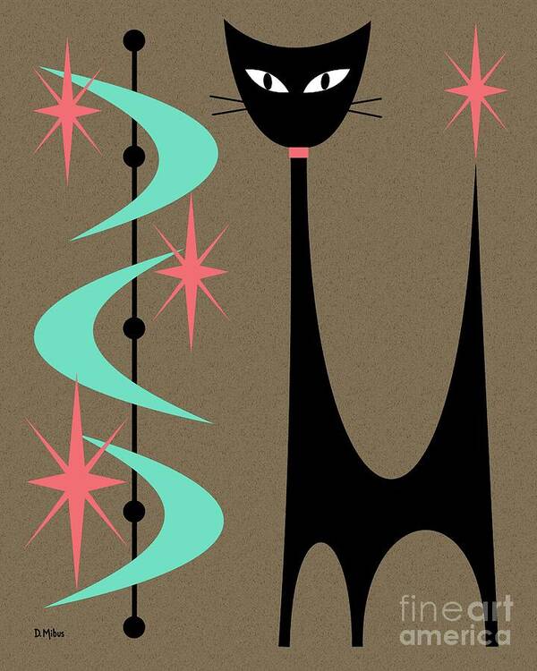 Mid Century Modern Poster featuring the digital art Atomic Cat Aqua and Pink by Donna Mibus