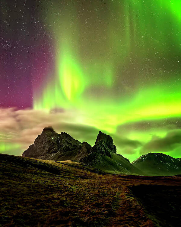 Aurora Borealis Poster featuring the photograph Aurora Over the Clouds by David Soldano
