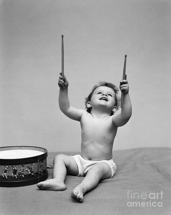 Babies Poster featuring the photograph Baby Drummer, 1940s by H. Armstrong Roberts/ClassicStock