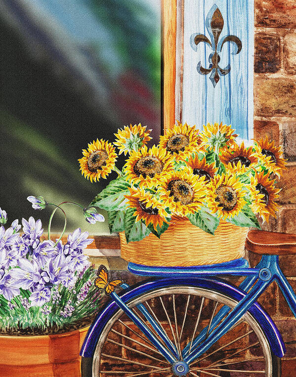 Sunflowers Poster featuring the painting Basket Full Of Sunflowers by Irina Sztukowski