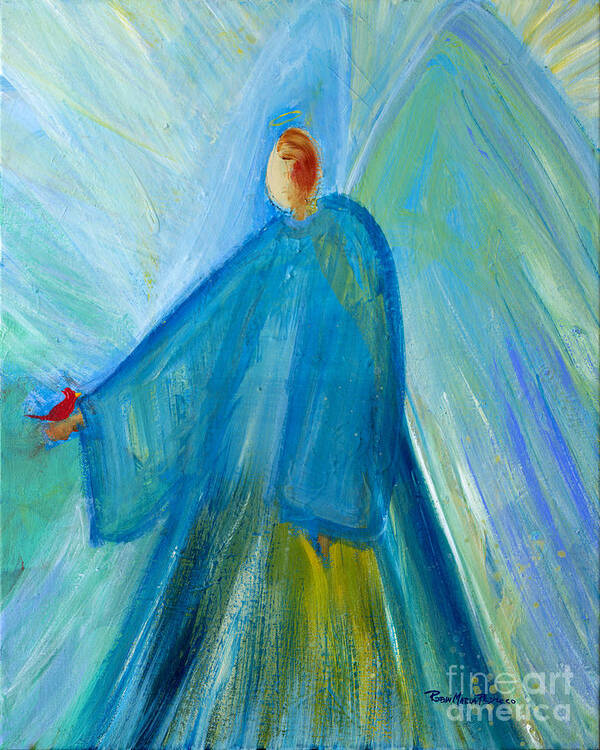 Angel Poster featuring the painting Benevolent Angel with Cardinal Pedrero by Robin Pedrero