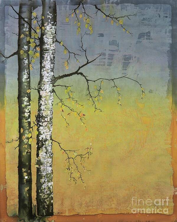 Batik Poster featuring the tapestry - textile Birch in a Golden Field by Carolyn Doe
