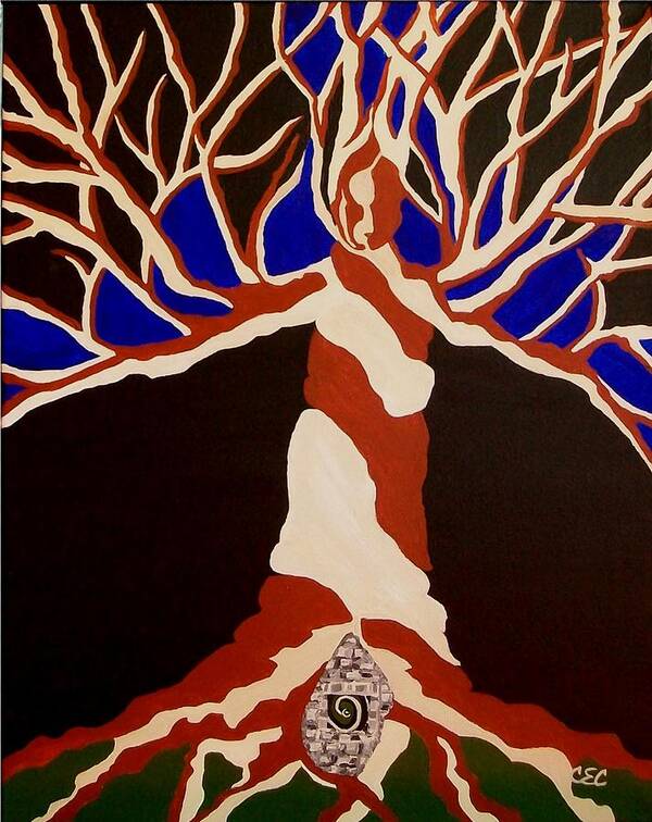 Abstract Tree Poster featuring the painting Birth by Carolyn Cable