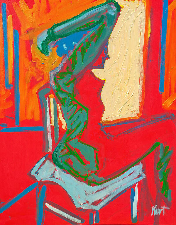 Woman Poster featuring the painting Blue Chair Study by Kurt Hausmann