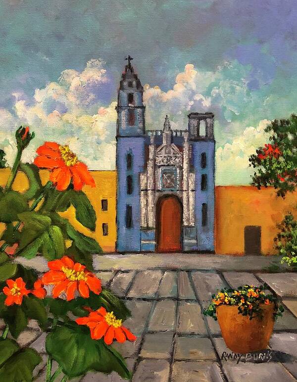 Blue Poster featuring the painting Blue Church  Iglesia Azul by Rand Burns