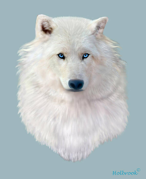 Wolf Poster featuring the digital art Blue-Eyed Snow Wolf by Glenn Holbrook