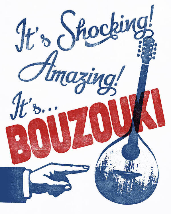Bouzouki Music Poster Poster featuring the digital art Bouzouki Music Poster - Funny Amazing by Flo Karp