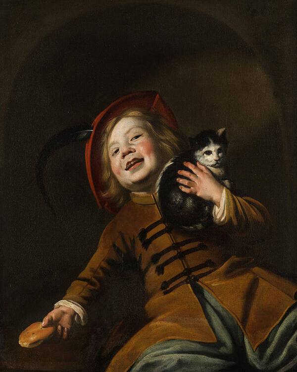 Boy With A Cat Poster featuring the painting Boy with a cat by Judith Leyster