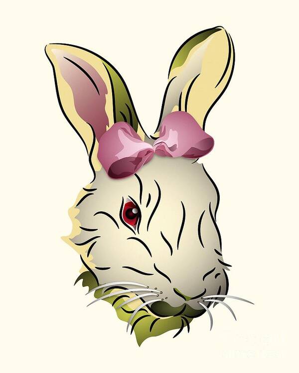 Graphic Animal Poster featuring the digital art Bunny Rabbit with a Pink Bow by MM Anderson