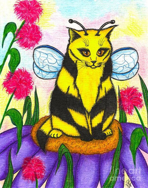 Buzz Poster featuring the painting Buzz Bumble Bee Fairy Cat by Carrie Hawks