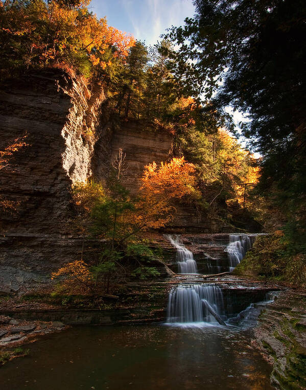 Buttermilk Falls State Park Poster featuring the photograph By Dawn's Early Light by Neil Shapiro