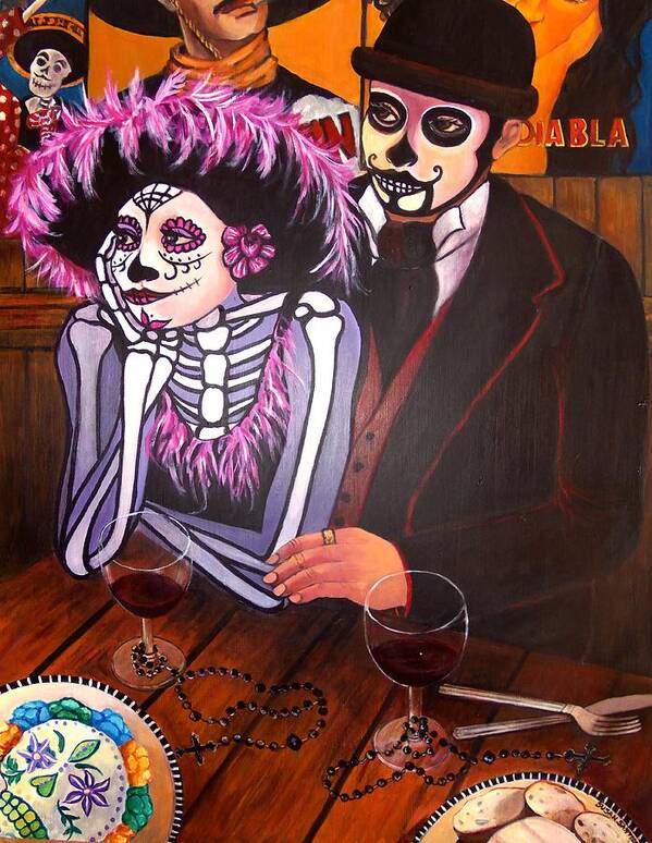 Day Of The Dead Poster featuring the painting Cafe- Day of the Dead by Susan Santiago