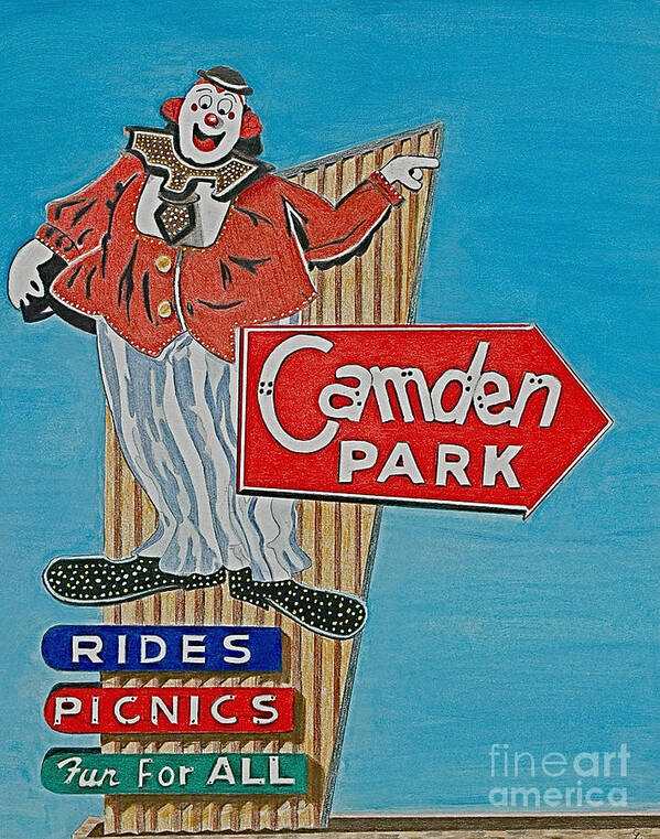 Neon Sign Poster featuring the drawing Camden Park by Glenda Zuckerman