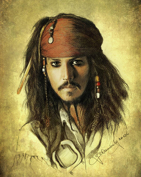 Face Poster featuring the drawing Captain Jack Sparrow by Jaroslaw Blaminsky