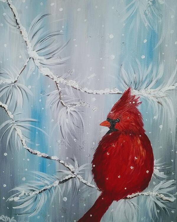 Cardinal Poster featuring the painting Cardinal in Winter by Lynne McQueen