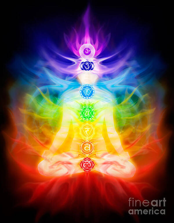 Chakras Poster featuring the photograph Chakras and energy flow on human body by Maxim Images Exquisite Prints