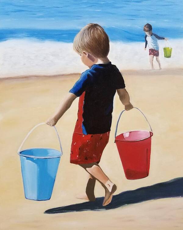 Children Playing On The Beach Poster featuring the painting Children Playing on the Beach by Karyn Robinson