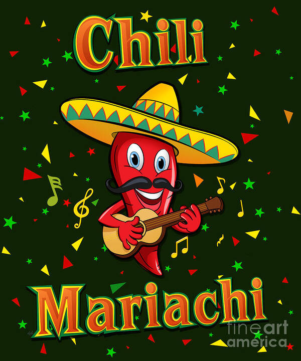 Chili Poster featuring the digital art Chili Mariachi by Peter Awax