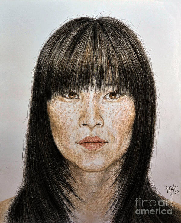 Chinese Beauty With Bangs Poster featuring the drawing Chinese Beauty with Bangs by jim Fitzpatrick