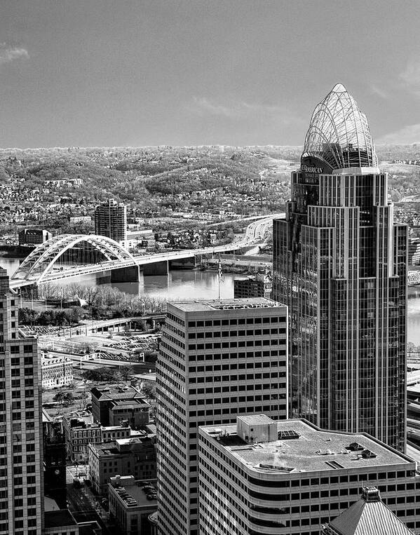 Cincinnati View Black And White Poster featuring the photograph Cincinnati View Black and White by Phyllis Taylor