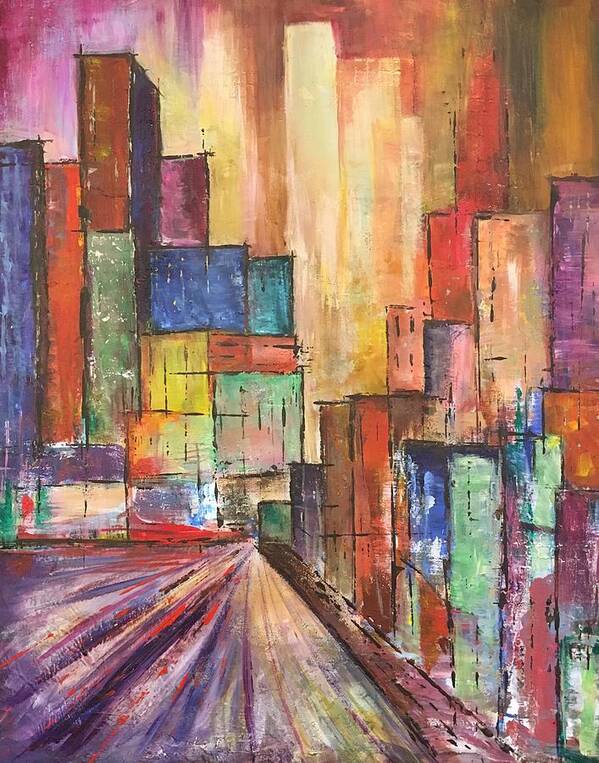 City Scape Poster featuring the mixed media Cityscape by Christine Chin-Fook