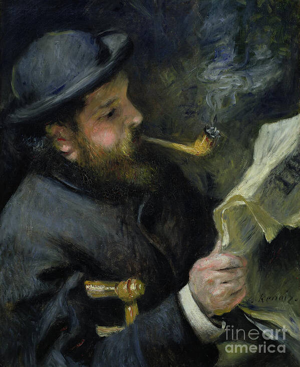 Claude Poster featuring the painting Claude Monet reading a newspaper by Pierre Auguste Renoir