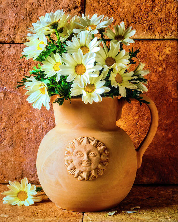 Clay Poster featuring the photograph Clay Pitcher With Daises by Garry Gay