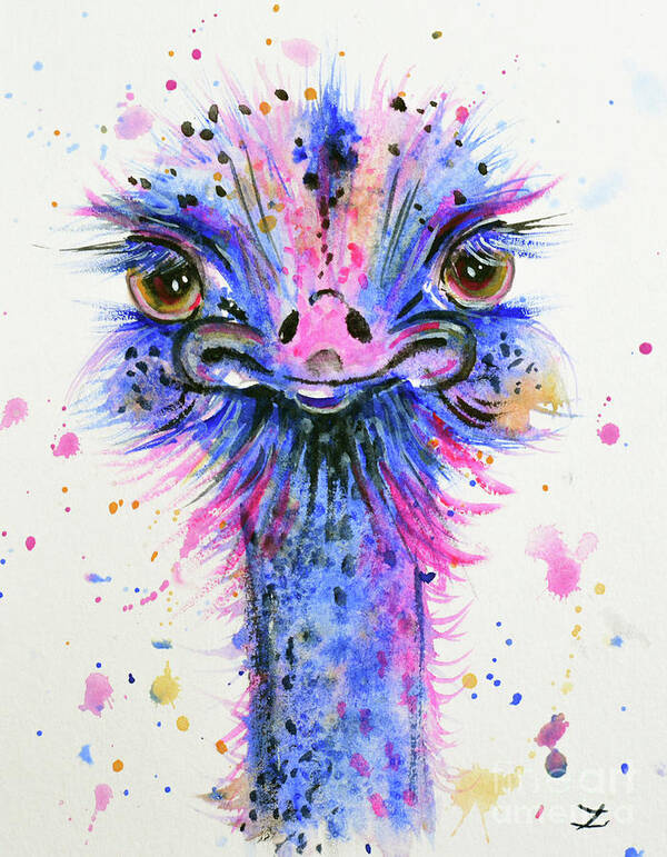 Ostrich Poster featuring the painting Cute Ostrich by Zaira Dzhaubaeva