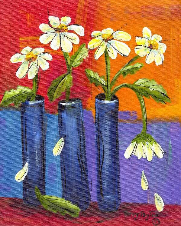 Daisy Poster featuring the painting Daisies in Blue Vases by Terry Taylor