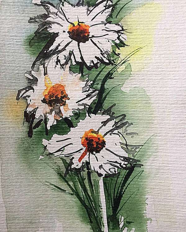 Garden Poster featuring the painting Daisies In The Wind by Britta Zehm