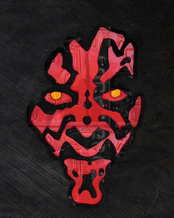 Darth Maul Poster featuring the mixed media Darth Maul Sith Lord Star Wars Recycled Vintage License Plate Fan Art by Design Turnpike