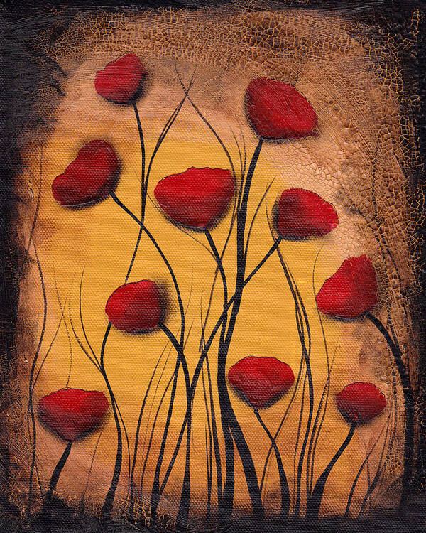 Abstract Poster featuring the painting Dawn of the Poppies by Abril Andrade