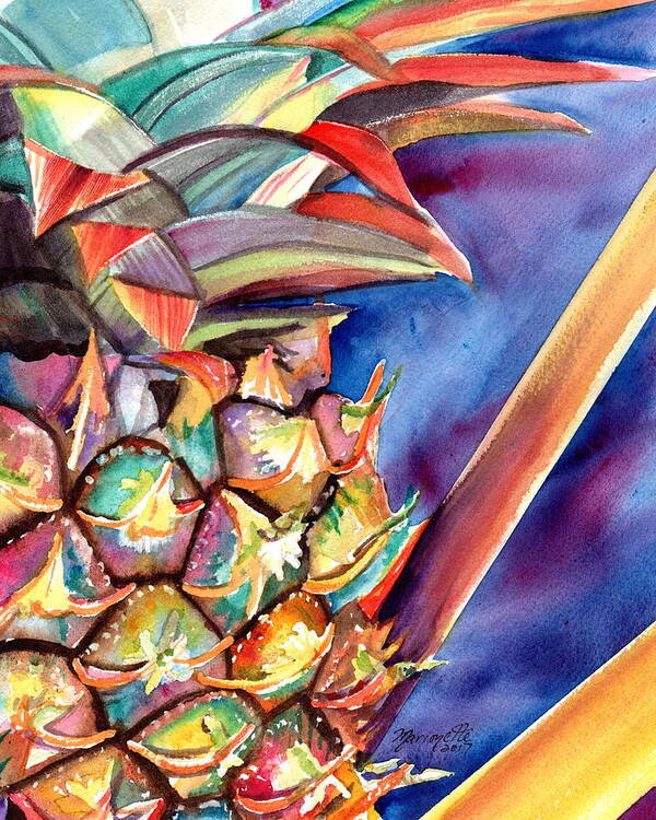 Pineapple Painting Poster featuring the painting Delightful Pineapple 2 by Marionette Taboniar