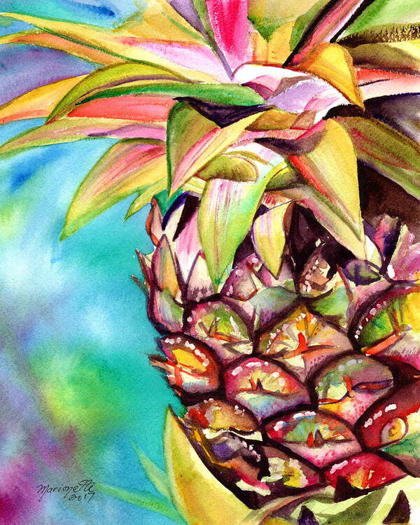 Pineapple Watercolors Poster featuring the painting Delightful Pineapple by Marionette Taboniar