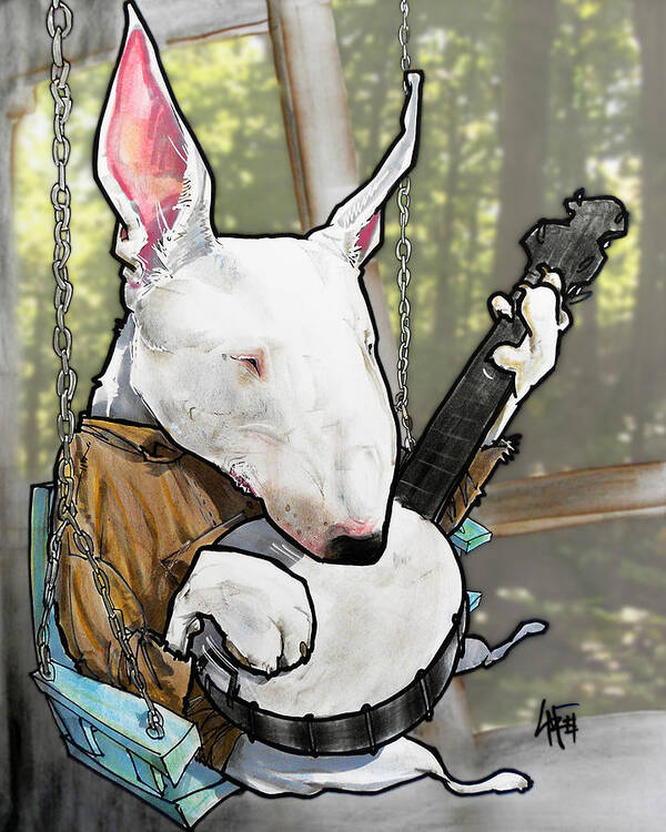 Dog Caricature Poster featuring the drawing Deliverance Bull Terrier Caricature Art Print by John LaFree