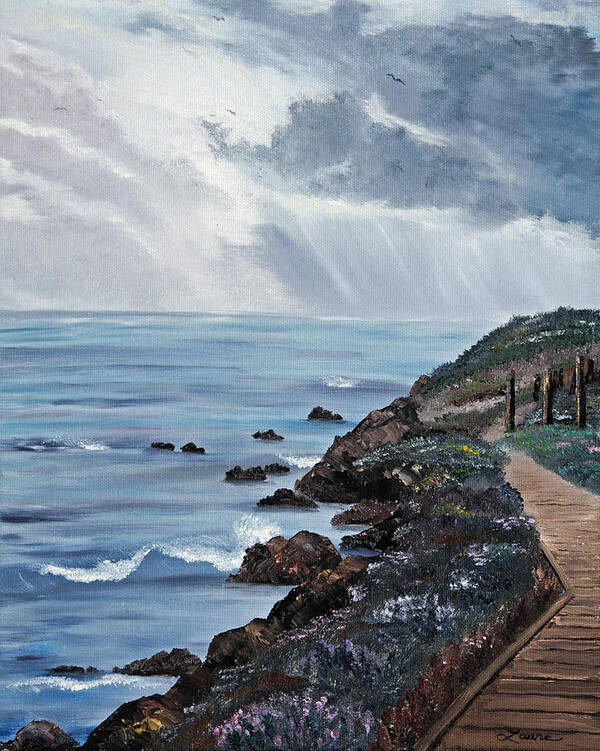 Seascape Poster featuring the painting Departing Storm by Laura Iverson