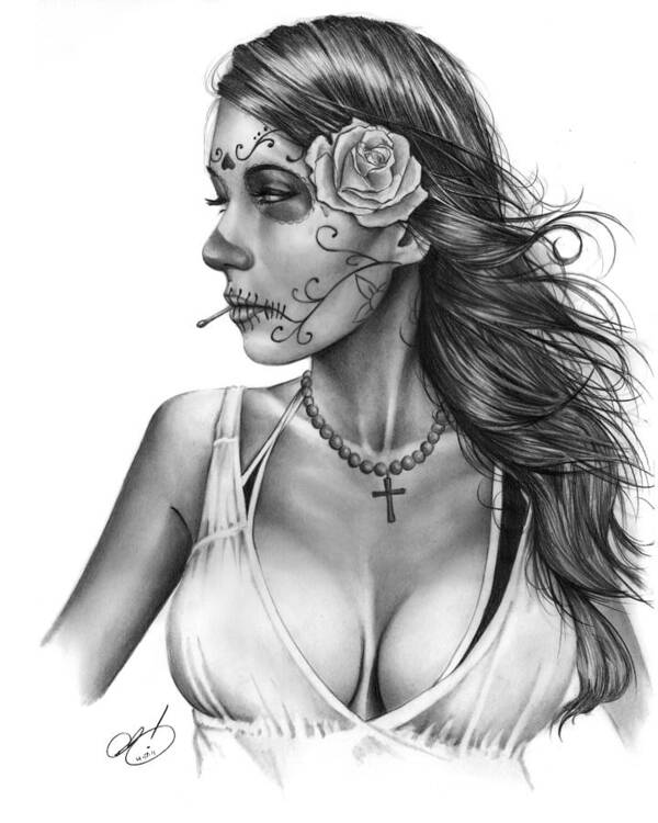 Jennifer Poster featuring the drawing Dia De Los Muertos 1 by Pete Tapang