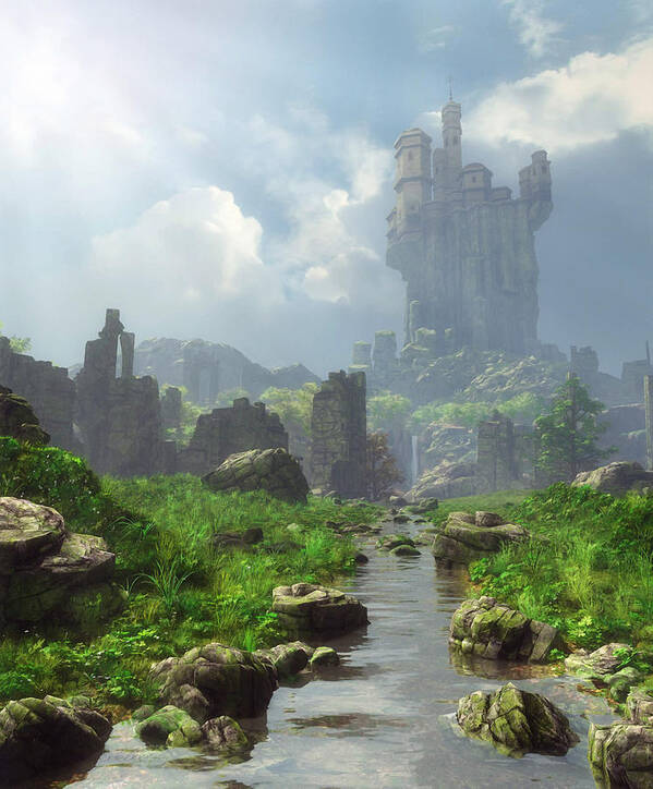 Fantasy Poster featuring the digital art Distant Castle by Cynthia Decker