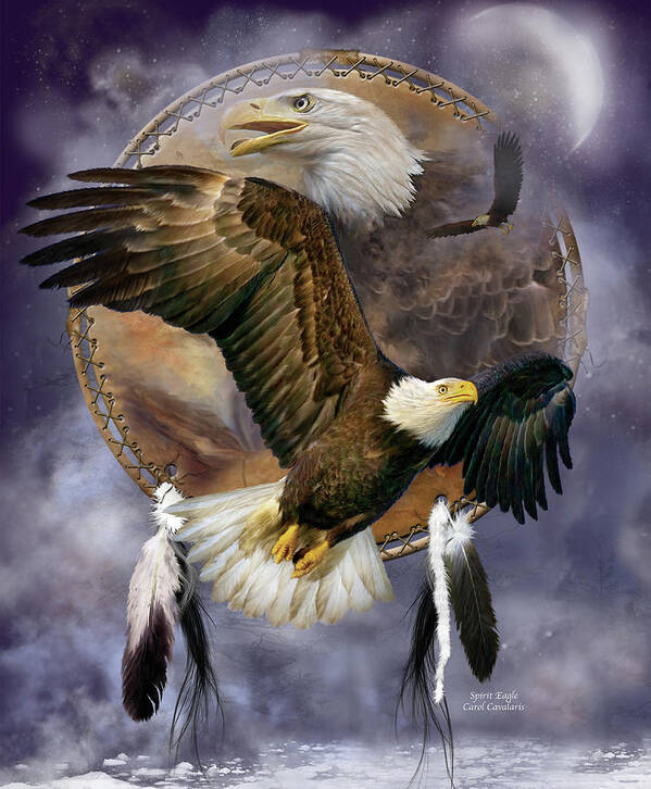 Carol Cavalaris Poster featuring the mixed media Dream Catcher - Spirit Eagle by Carol Cavalaris