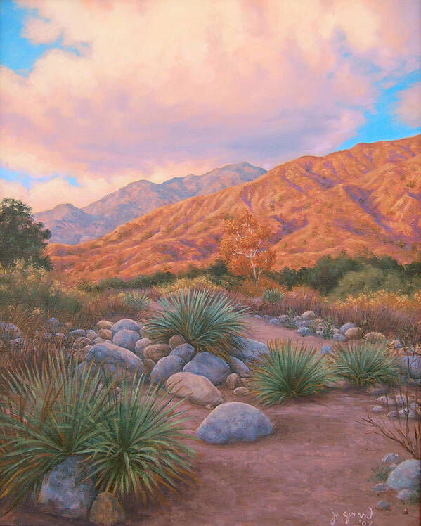 Southwest Desert California Western Mountains Sunset Yuccas Poster featuring the painting Eaton Canyon Sunset by Johanna Girard