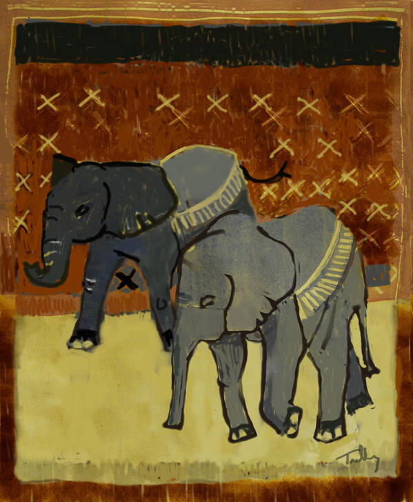 Animal Poster featuring the painting Elephant Calves by Thomas Tribby