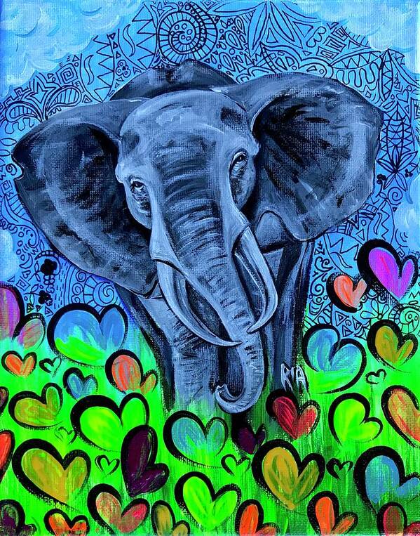 Elephant Poster featuring the painting Elley by Artist RiA