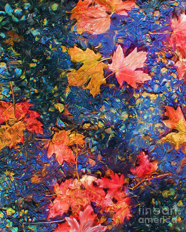 Fall Poster featuring the mixed media Falling Blue Leave by Marilyn Sholin