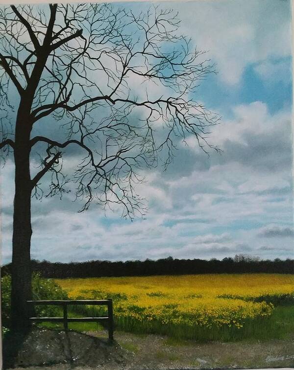 Landscape Poster featuring the painting Fields of Yellow by Caroline Philp