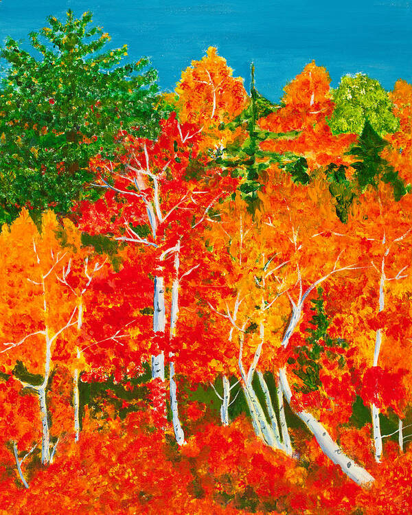 Forest Poster featuring the painting Fiery Forest 20 x 16 by Santana Star